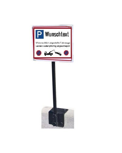 Parking space reservation for visitors only, attached to the curb, made of stainless steel, post length 1000 mm with base plate for dowelling