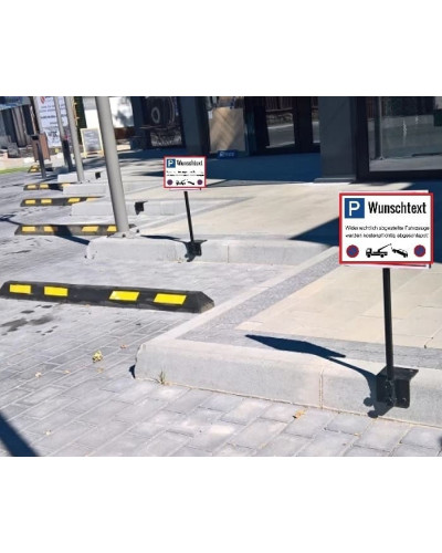 Parking space reservation for visitors only, attached to the curb, made of stainless steel, post length 1000 mm with base plate for dowelling