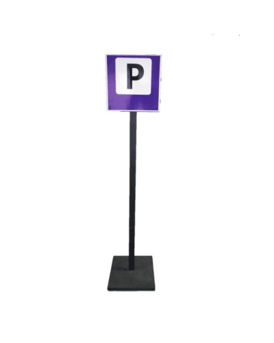 Mobile post parking sign with base plate parking for visitors only, made of stainless steel, post length 1000 mm