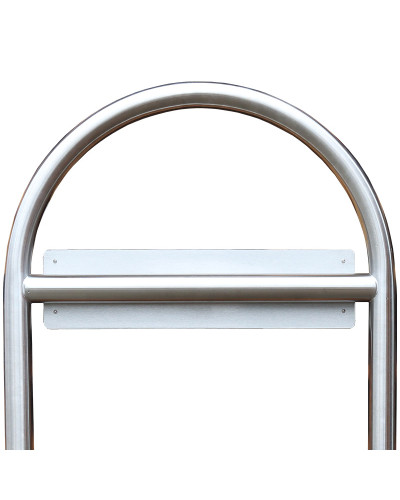 Round hoops for parking lot signage Ø 38 mm, height approx. 900 mm, width approx. 600 mm, made of stainless steel with base plate for dowelling