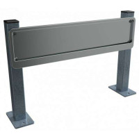 Holding device for parking lot signage for sign holder dimensions 520 x 120 mm, support post made of stainless steel 60 x 40 mm, 550 mm wide, above ground 500mm, with base plate for dowelling 