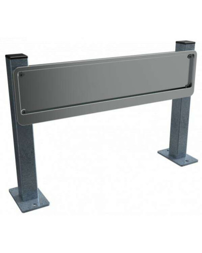 Holding device for parking lot signage for sign holder dimensions 520 x 120 mm, support post made of stainless steel 60 x 40 mm, 550 mm wide, above ground 500mm, with base plate for dowelling