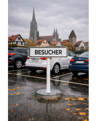 Buy parking sign with reflective film and post | bollard with individual text for surface mounting