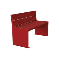 Procity Bench Kube with Backrest Steel & Wood Without Armrests: Seating Surface Made of Tropical Wood (Mahogany), Frame Made of Steel (Purple).