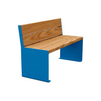 Procity Bench Kube with Backrest Steel & Wood Without Armrests: Seat made of tropical wood (light oak), Frame made of steel (Gentian Blue).