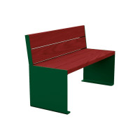 Procity Bench Cube with Backrest Steel & Wood without Armrests: Seat Surface Made of Tropical Wood (Mahogany), Frame Made of Steel (Moss Green)