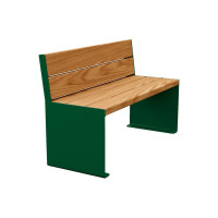 Procity Bench Cube with Backrest Steel & Wood Without Armrests: Seat made of tropical wood (light oak), Frame made of steel (Moss Green)