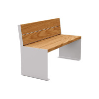 Procity Bench KUBE with Steel & Wood Backrest without Armrests: Seat in Tropical Wood (Light Oak), Frame in Steel (Silk Grey).