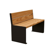 PROCITY Sitzbank Kube. Mit Rückenlehne Stahl & Holz ohne Armlehnen: Sitzfläche aus Tropenholz (helle Eiche), Gestell aus Stahl (Tiefschwarz).
