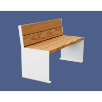 Procity Sitzbank Kube with Backrest Steel & Wood without Armrests: Seat in Tropical Wood (Light Oak), Frame in Steel (Pure White).
