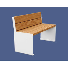 Procity Sitzbank Kube. Mit Rückenlehne Stahl & Holz ohne Armlehnen: Sitzfläche aus Tropenholz (helle Eiche), Gestell aus Stahl (Reinweiß).