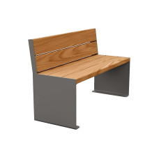PROCITY Sitzbank KUBE. Mit Rückenlehne Stahl & Holz ohne Armlehnen: Sitzfläche aus Tropenholz (helle Eiche), Gestell aus Stahl (Procity Grau).