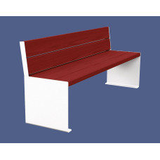 PROCITY Sitzbank KUBE. Mit Rückenlehne Stahl & Holz ohne Armlehnen: Sitzfläche aus Tropenholz (Mahagoni), Gestell aus Stahl (Reinweiß).