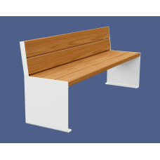 Procity Sitzbank Kube. Mit Rückenlehne Stahl & Holz ohne Armlehnen: Sitzfläche aus Tropenholz (helle Eiche), Gestell aus Stahl (Reinweiß).