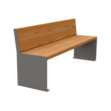 PROCITY Sitzbank KUBE. Mit Rückenlehne Stahl & Holz ohne Armlehnen: Sitzfläche aus Tropenholz (helle Eiche), Gestell aus Stahl (Procity Grau).