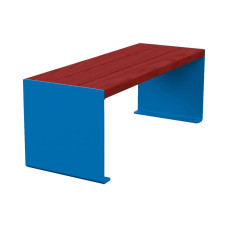 PROCITY Sitzbank KUBE. Stahl & Holz ohne Rückenlehne: Sitzfläche aus Tropenholz (Mahagoni), Gestell aus Stahl (Enzianblau).