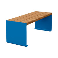 Procity Sitzbank Kube. Steel & Wood Without Backrest: Seat made of tropical wood (light oak), frame made of steel (gentian blue).
