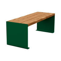 Procity Bench Kube. Steel & Wood without Backrest: Seat made of tropical wood (light oak), Frame made of steel (Moss Green).