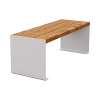 PROCITY Sitzbank KUBE. Stahl & Holz ohne Rückenlehne: Sitzfläche aus Tropenholz (helle Eiche), Gestell aus Stahl (Seidengrau).