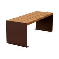 PROCITY Sitzbank Kube. Stahl & Holz ohne Rückenlehne: Sitzfläche aus Tropenholz (helle Eiche), Gestell aus Stahl (schokoladenbraun).