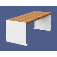 PROCITY Sitzbank KUBE. Stahl & Holz ohne Rückenlehne: Sitzfläche aus Tropenholz (helle Eiche), Gestell aus Stahl (Reinweiß).