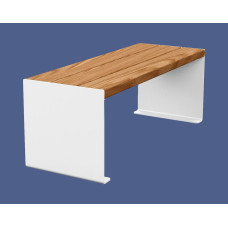 PROCITY Sitzbank KUBE. Stahl & Holz ohne Rückenlehne: Sitzfläche aus Tropenholz (helle Eiche), Gestell aus Stahl (Reinweiß).