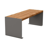 PROCITY Sitzbank KUBE. Stahl & Holz ohne Rückenlehne: Sitzfläche aus Tropenholz (helle Eiche), Gestell aus Stahl (Procity Grau).