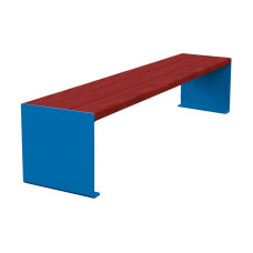 PROCITY Sitzbank KUBE. Stahl & Holz ohne Rückenlehne: Sitzfläche aus Tropenholz (Mahagoni), Gestell aus Stahl (Enzianblau).