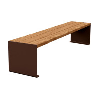 Procity Bench Kube. Steel & Wood without Backrest: Seat in tropical wood (light oak), Frame in steel (chocolate brown).