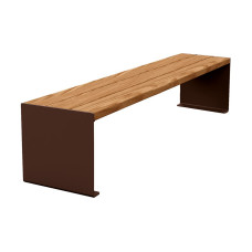 PROCITY Sitzbank Kube. Stahl & Holz ohne Rückenlehne: Sitzfläche aus Tropenholz (helle Eiche), Gestell aus Stahl (schokoladenbraun).