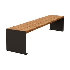 Procity Sitzbank Kube. Stahl & Holz ohne Rückenlehne: Sitzfläche aus Tropenholz (helle Eiche), Gestell aus Stahl (Tiefschwarz).