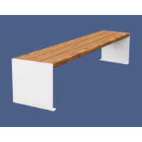 Procity Sitzbank Kube. Stahl & Holz ohne Rückenlehne: Sitzfläche aus Tropenholz (Helle Eiche), Gestell aus Stahl (Reinweiß).