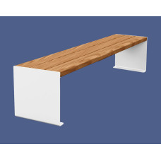PROCITY Sitzbank KUBE. Stahl & Holz ohne Rückenlehne: Sitzfläche aus Tropenholz (helle Eiche), Gestell aus Stahl (Reinweiß).