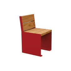 PROCITY STUHL KUBE. MIT RÜCKENLEHNE - STAHL & HOLZ: Sitzfläche aus Tropenholz (helle Eiche), Gestel aus Stahl (Purpurrot)