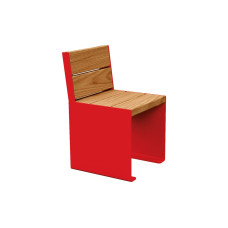 PROCITY STUHL KUBE. MIT RÜCKENLEHNE - STAHL & HOLZ: Sitzfläche aus Tropenholz (helle Eiche), Gestel aus Stahl (Verkehrsrot)