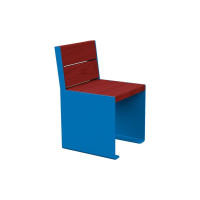 PROCITY Chair KUBE with Backrest - Steel & Wood: Seat made of tropical wood (mahogany), frame made of steel (gentian blue).