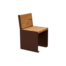 PROCITY STUHL KUBE. MIT RÜCKENLEHNE - STAHL & HOLZ: Sitzfläche aus Tropenholz (helle Eiche), Gestel aus Stahl (Schokoladenbraun)