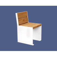PROCITY STUHL KUBE. MIT RÜCKENLEHNE - STAHL & HOLZ: Sitzfläche aus Tropenholz (helle Eiche), Gestel aus Stahl (Reinweiß)