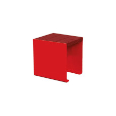 PRO CITY cube steel & wood bench without backrest: seat made of tropical wood (Mahogany), frame made of steel (Traffic Red).