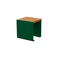 PROCITY SITZBANK KUBE. STAHL & HOLZ OHNE RÜCKENLEHNE: Sitzfläche aus Tropenholz (helle Eiche), Gestel aus Stahl (Moosgrün)