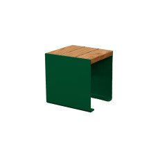 PROCITY Bench KUBE. Steel & Wood Without Backrest: Seat made of tropical wood (light oak), frame made of steel (moss green).