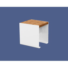 PROCITY Wooden and Steel Bench KUBE, without Backrest: Tropenholz (light oak) seat, Reinweiß steel frame.