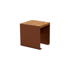 PROCITY KUBE SEAT BENCH. STEEL & WOOD WITHOUT BACKREST: Seat surface made of tropical wood (light oak), frame made of steel (rust corten effect).