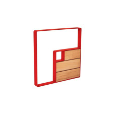 Bicycle rack KUBE, 1 bicycle, PROCITY: Metal and Wood - Traffic Red / Material: light oak, with anchor rods.