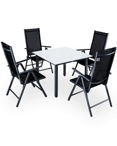 Alu Sitzgruppe Bern 5-tlg Anthrazit Milchglas
