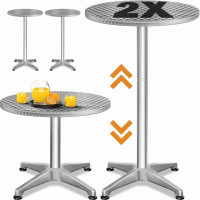 Bar Table Set of 2 | Silver Alu Ø60cm | 2in1 | Height Adjustable