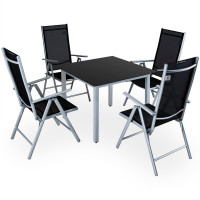 Alu Sitzgruppe Bern 5-tlg. | Silber | Sicherheitsglas | klappbare Stühle