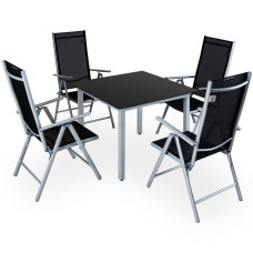 Alu Sitzgruppe Bern 5-tlg. | Silber | Sicherheitsglas | klappbare Stühle