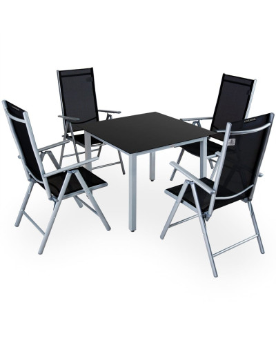 Alu Sitzgruppe Bern 5-tlg Silber Schwarz