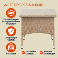 Polyrattan Side Table | Grey-Beige | 50x50x45cm | With Glass Top